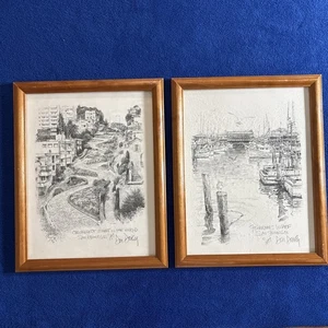 Juego De Colección De (2) Dibujos A Lápiz Impresión Don Davey 1977 San Francisco Firmado - Imagen 1 de 10