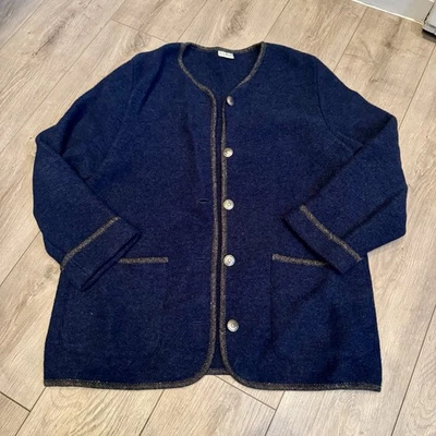 Cárdigan suéter bolsillos vintage LL Bean para mujer talla LG lana pesada abotonada azul Foto 1 de 4