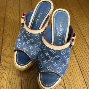 Louis Vuitton Keilabsatz Sandalen Blau Monogramm Denim Damen Größe EU 36,5 US 6,5 - Bild 1 von 5