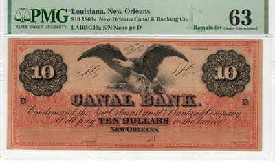 Louisiana - New Orleans - Canal Bank $10 - PMG Choice Uncirculated 63 - Image 1 of 2