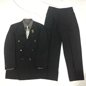 Completo set up vintage anni 90 doppio grigio scuro a righe - Foto 1 di 16