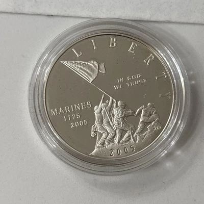 2005-P Proof $1 Marine Corps Commemorative Silver Dollar . - Image 1 of 4