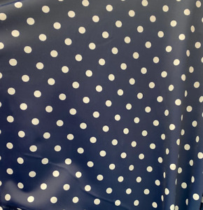 White polka dot on navy  4 way stretch spandex fabric, SOLD BY YARD 60" wide
