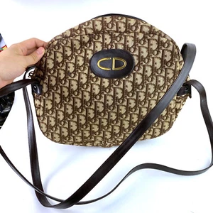 Vintage Christian Dior Round Brown Oblique Logo Pattern Shoulder Crossbody Bag - Picture 1 of 19
