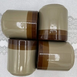 vtg Davar Stoneware Coffee Mug Brown Tan Terracotta Glazed Taiwan 8oz 4pc set - Picture 1 of 10