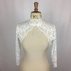 Baylis Ritter Elfenbein hoher Knopf Hals gerippt Spitze Hochzeit Braut Bolero Achselzucken - Bild 1 von 5