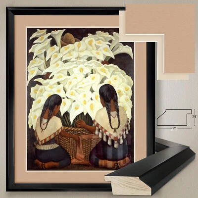 32W"x40H": CALLA LILY VENDEDOR de DIEGO RIVERA - DOBLE MATE, VIDRIO y MARCO Foto 1 de 4