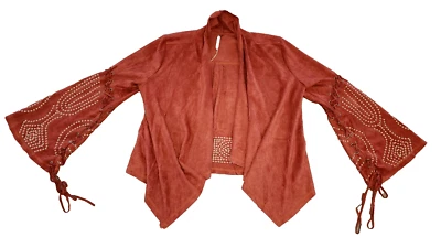 NUEVO Monoreno Naranja Quemado Imitación Gamuza Bordado Ancho Acampanado Puño Cortina Abierta S Foto 1 de 4
