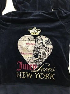 Juicy Couture Women's Soft Velour Jacket Juicy Loves New York Black XL - Picture 1 of 3