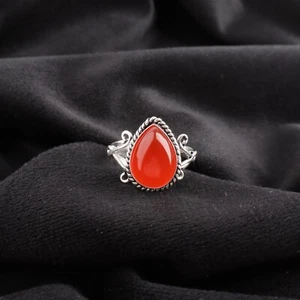 Natural Carnelian Gemstone 925 Silver Solitaire Ring Size  For Girls - Picture 1 of 9
