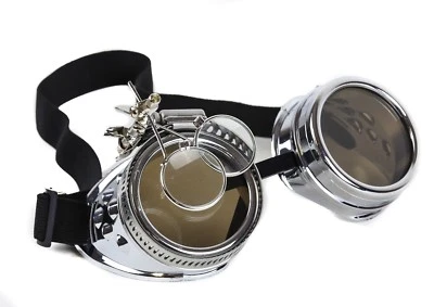 Steampunk Victorian Welding Silver Goggles 2X Lens Scissors Punk Goth Cosplay - Image 1 of 2