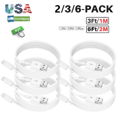 3/6PCS Lot USB Charge Cable For Apple iPhone 13 12 11 8 6 Charging Cord 3/6Ft - Image 1 of 4