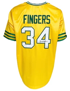 Oakland A's Rollie Fingers Autographed Pro Style Yellow Jersey BAS Authenticated - Picture 1 of 1