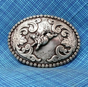 Vestido Vaqueros Bull Rider Cinturón Hebilla Floral Desplazamiento Rodeo De Colección Años 80 Nocona. PCB355 - Imagen 1 de 7