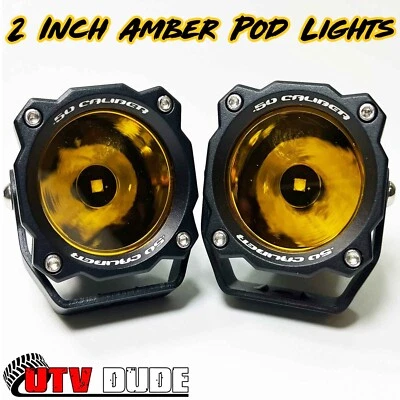 Par de luces de cápsula de 2" ámbar lente de conducción haz puntual 50 W 7500 lúmenes todo terreno UTV RZR Foto 1 de 4