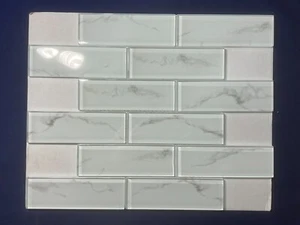 NY100 White/Grey Glass Rectangle Mosaic Tile Kitchen Bathroom Backsplash - Picture 1 of 4