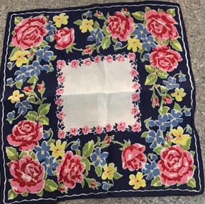 PAÑUELO DE ALGODÓN DE COLECCIÓN HANKIE HANKY 12 1/2 X13 MOTIVO ROSA 1940-1950 - Imagen 1 de 4