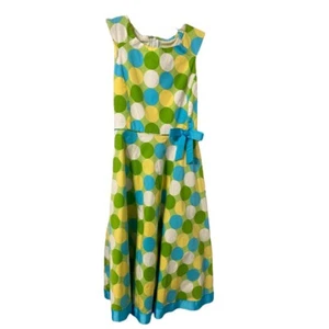 Rare Editions Girls Dress Size 14 Empire Waist Polka Dot Green Blue Yellow White - Picture 1 of 2
