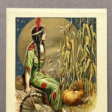 1912 JOHN WINSCH POSTCARD Thanksgiving INDIAN MAIDEN FULL GOLD MOON TURKEY CORN