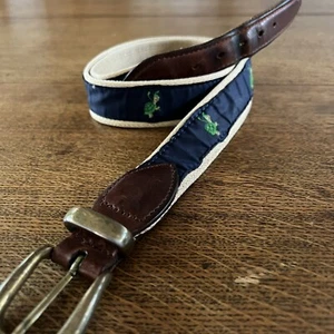 YRI Golf Club Golfing Turtle Belt Mens 36 Green Tan Canvas - Picture 1 of 6