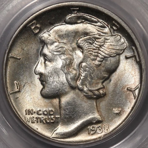 1938-S Mercury Dime PCGS & CAC AU-58 - Pop 3 at CAC!!! Cover