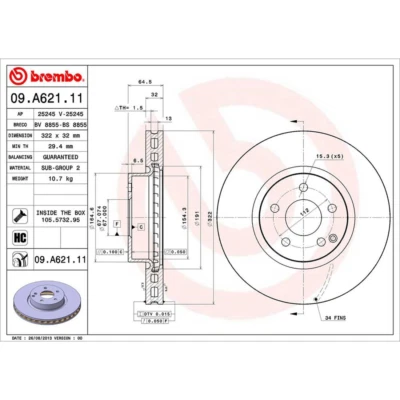 Rotor de freno delantero Brembo alto rendimiento OE para Mercedes-Benz E350 2010 2011 12 Foto 1 de 4