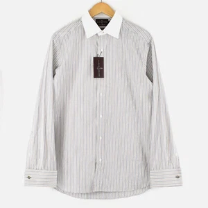 Schwarz braun 1826 Tailored Fit 2-fädig Garn Manschettenknopf Langarm Knopfleiste Hemd L - Bild 1 von 5