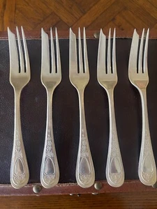 Hibbard Spencer Bartlett Pilgrim 1911 OVB 5 Pie Forks 7 " Silverplate - Picture 1 of 3
