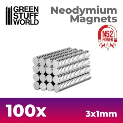 GREEN STUFF WORLD 100x Magneti Neodimio - 3x1mm Dischi (N52) - calamite calamita magnets