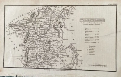 ANTIQUE MAP WORCESTERSHIRE 1824 BY BENJAMIN CAPPER PUBLISHED BY G&WB WHITTACKER - Image 1 of 3