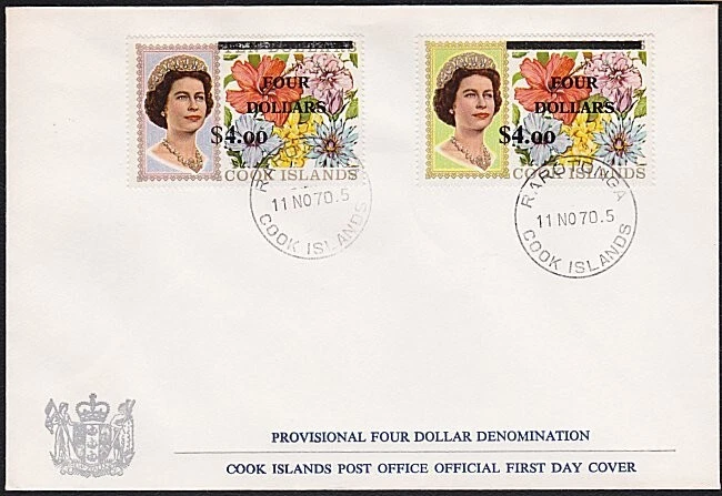 COOK IS 1970 $4 overprint (both) on official FDC...........................B1811 - Image 1 of 1