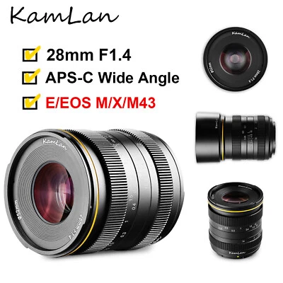 KamLan 28mm F1.4 APS-C Wide Angle Lens for Canon EOS-M Sony E Fuji X M4/3 mount - Image 1 of 4