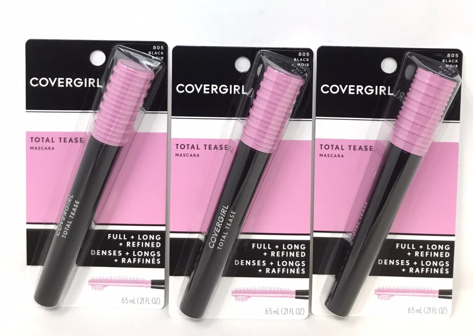 3-Pk CoverGirl Total Tease Mascara, 805 Black, 0.21 oz ea, NEW (8E) - Image 1 of 1