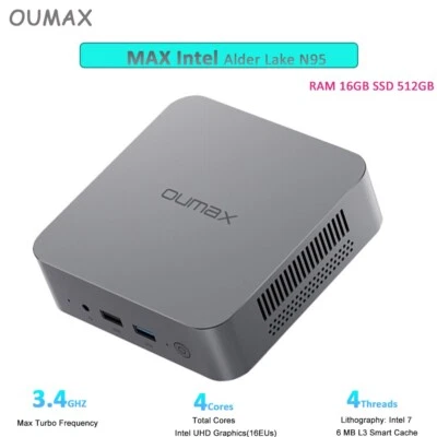 Oumax Intel N95 mini pc up to 3.4GHz 4C/4T RAM16GB DDR4 SSD512GB WIFI5 Computers - Image 1 of 4