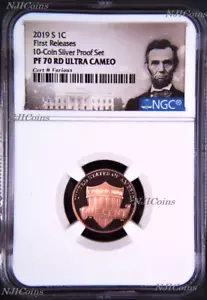 2019 S Proof LINCOLN CENT Penny NGC PF70 RD ab 10-Münzen-Silber-Set FR Porträt - Bild 1 von 2