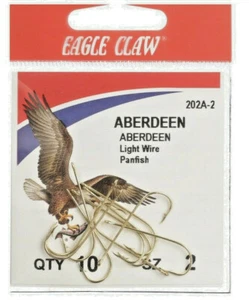 EAGLE CLAW BRONZE ABERDEEN LIGHT WIRE PANFISH HOOKS 10PK. SIZE 2 - Picture 1 of 4