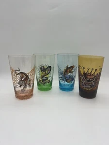 Don Ed Hardy Colored Glass Pint Cups Tiger Cobra Bulldog Koi Christian Audiger - Picture 1 of 24