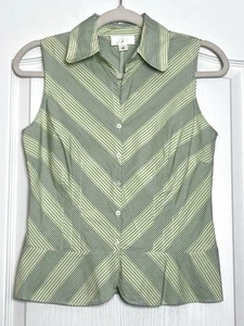Vintage Ann Taylor Loft Kragen ärmelloses Top Gr. 4 grün Chevron Knopfleiste Baumwolle - Bild 1 von 6