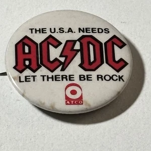 AC/DC LET THERE THERE BE ROCK BUTTON VINTAGE??? Good Condition 1 1/2” - Picture 1 of 2