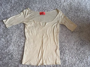 VINTAGE RARE Y2K Juicy Couture V-Slit Raglan Beige T-Shirt Top Gr. P EINGESTELLT - Bild 1 von 8