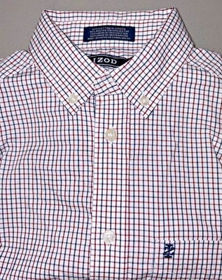 Izod Long Sleeve Dress Shirt Boys Large 14-16 White with Red Blue Check - Image 1 of 4