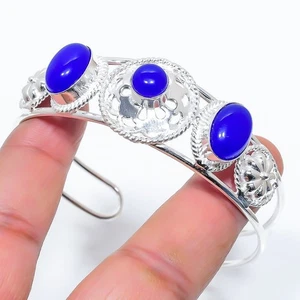 Blue Onyx Gemstone Handmade 925 Sterling silver Adjustable Cuff Bracelet - Picture 1 of 1