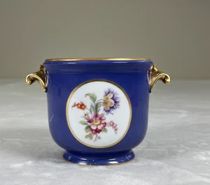 Richard Ginori Pittoria Cache Pot Italy Gold Gilding Blue with Flowers Charity - Picture 1 of 14