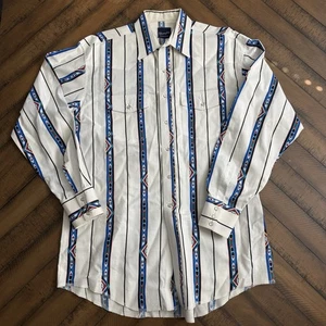 Vintage Wrangler Pearl Snap Shirt Mens XL Aztec Southwestern Navajo Striped - Picture 1 of 12