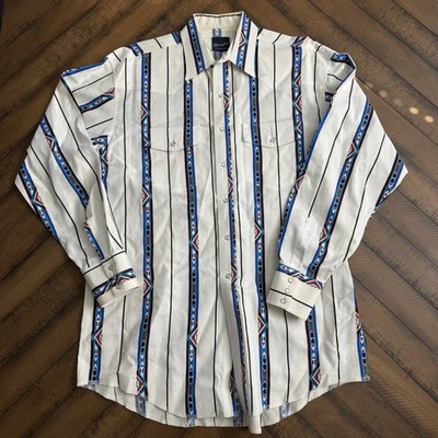Vintage Wrangler Pearl Snap Shirt Mens XL Aztec Southwestern Navajo Striped - Image 1 of 4