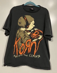 VTG Korn “Follow The Leader” T Shirt Reprint On Giant Tag Made In USA Sz XL Gray - Picture 1 of 10