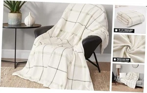 Palmdale White with Plaid 50"X70" Cozy Plush Blanket - 50"x70" Sage Green - Picture 1 of 7