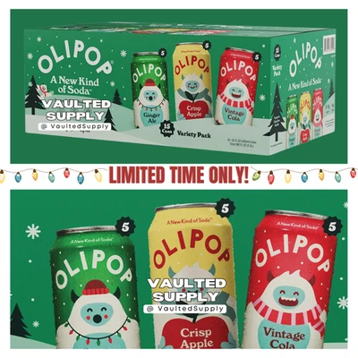 Olipop Holiday Variety Pack Soda 15 Cans 12 fl oz – Ginger Ale Apple Cola