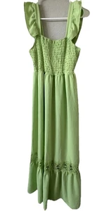 Lily Rose Lime Green Maxi Crochet Trim Dress Size Large Boho Summer Cottagecore - Picture 1 of 6