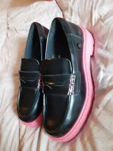 BNIB Stunning Ladies KICKERS 'Kori' Black And Pink Leather Loafers EU38/UK5 - Picture 1 of 21